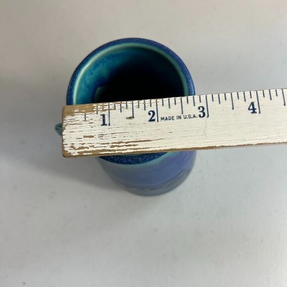 Studio Art Pottery Vase 6.5" Aqua Blue Glaze Drip Salt Glaze - Picture 13 of 16